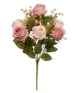 BUQUE DE FLORES ROSA BOTAO X10 ROSA 2 TONS OUTONO 50cm