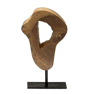 ESCULTURA DECOR ABSTRATA EM MADEIRA/METAL MARROM E PRETO