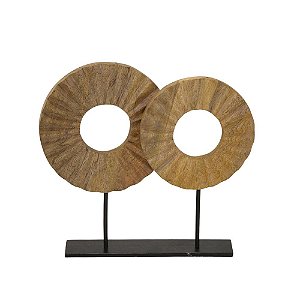 ESCULTURA DECOR GEOMETRICA EM MADEIRA/METAL MARROM E PRETO