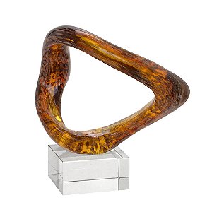 ESCULTURA ABSTRATA DECOR EM VIDRO AMBAR DOURADO - 19cm