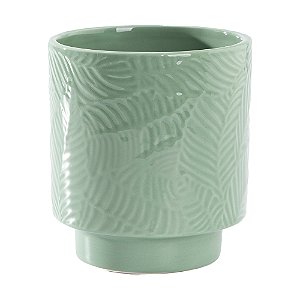 VASO DE CERAMICA FOLIUM VERDE DECORATIVO - 14CM