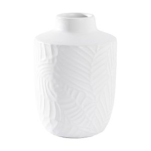 VASO DECOR DE CERAMICA VIRIDIS FOLHAS BRANCO - 16cm