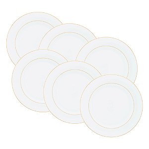 CJ 6 PRATOS SOBREMESA PORCELANA C/FIO DE OURO MONACO WOLFF