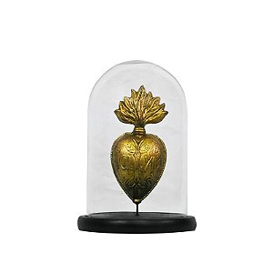 ESCULTURA DECORATIVA CORACAO RESINA DOURADO NA CUPULA 26CM