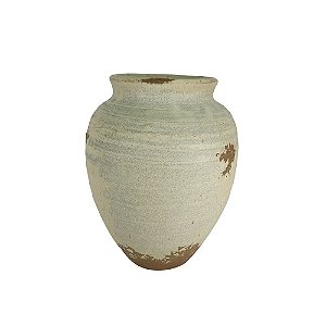 VASO DECORATIVO EM CERAMICA BEGE E MARROM 20CM