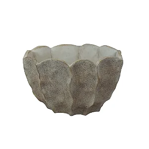 VASO DECORATIVO EM CIMENTO BEGE E BRANCO RUSTICO 30,5CM
