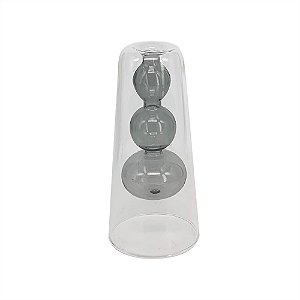 VASO DE VIDRO DUPLO TRANSPARENTE E CINZA - 17,5cm