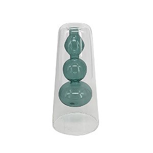 VASO DE VIDRO DUPLO TRANSPARENTE E AZUL - 17,5cm
