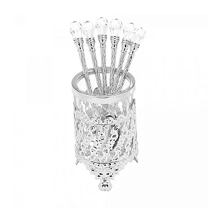 CJ 6 COLHERES ZAMAC C/SUPORTE NIQUELADO CRYSTAL 14CM - WOLFF