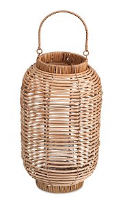 LANTERNA EM RATTAN COM COPO EM VIDRO 49cm