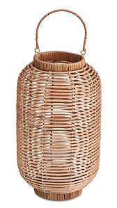 LANTERNA EM RATTAN COM COPO EM VIDRO 56cm