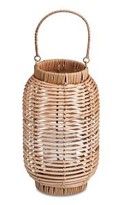 LANTERNA EM RATTAN COM COPO EM VIDRO 43cm