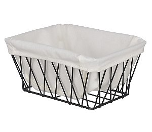 CESTO ORGANIZADOR ARAMADO PRETO C/FORRO DE TECIDO 20cm