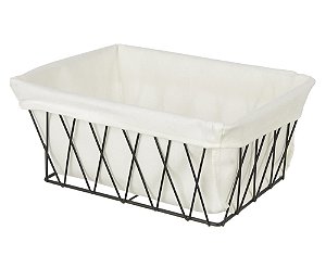 CESTO ORGANIZADOR ARAMADO PRETO C/FORRO DE TECIDO 25cm