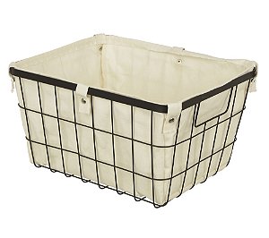 CESTO ORGANIZADOR ARAMADO PRETO C/FORRO EM TECIDO 33cm