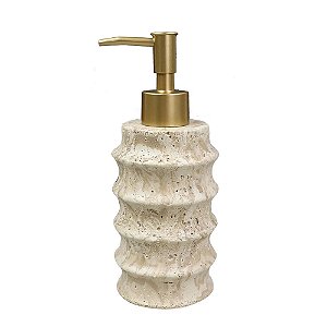 PORTA SABONETE LIQUIDO RESINA BEGE C/DISPENSER DOURADO 18CM