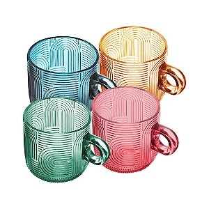 CJ 4 XICARAS DE VIDRO FRANKFURT COLORIDO 100ML - WOLFF