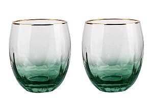 JOGO 2 COPOS DEGRADE VERDE CELEBRARE EM VIDRO GOLD 485ML