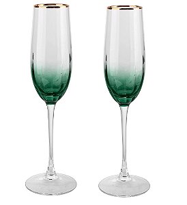 JOGO 2 TAÇAS P/CHAMPANHE CELEBRARE EM VIDRO VERDE GOLD 220ML