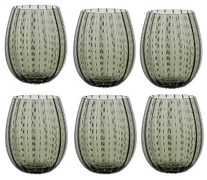 CONJ DE COPOS EM VIDRO CINZA COM PONTOS BRANCOS 6 PCS 500ML