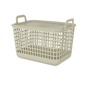 CESTO ORGANIZADOR EMPILHAVEL EM PLASTICO C/TAMPA 25,2CM