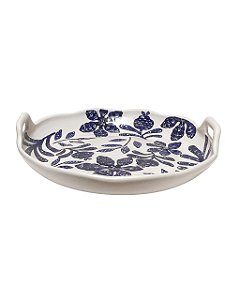 TRAVESSA REDONDA C/ ALCA EM CERAMICA FLORAL LUIZ SALVADOR