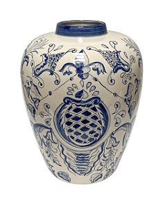 VASO CERAMICA PINTADO A MAO ARABESCOS ABACAXI LUIZ SALVADOR