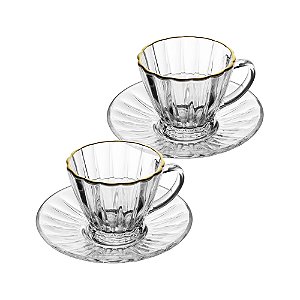 CJ 2 XICARAS CAFE CRISTAL ECO C/FIO OURO E PIRES 70ML - LYOR