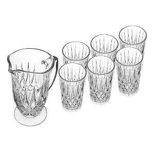 CJ JARRA COM 6 COPOS DE VIDRO DIAMANTE 1L/300ML - LYOR
