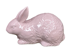 ESCULTURA COELHO CERÂMICA EM RELEVO ROSA 18X10X11cm