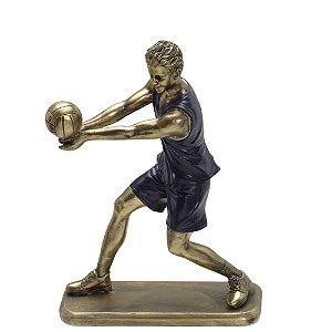 ESCULTURA JOGADOR DE VOLEI EM RESINA AZUL MARINHO/DOUR 23CM