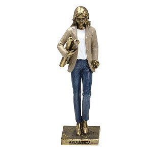 ESCULTURA ARQUITETA EM RESINA AZUL/ BR/BEGE/DOUR 23,5cm