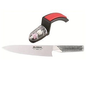 FACA CHEFE 20CM E AFIADOR 2 ESTAGIOS GLOBAL