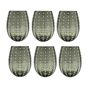CJ DE COPOS EM VIDRO VERDE COM DETALHE BRANCO 6PCS 12cm
