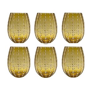 CJ DE COPOS EM VIDRO AMBAR COM DETALHE BRANCO 6PCS 12cm