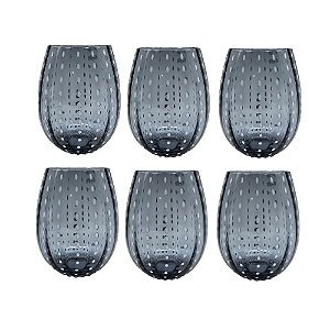 CJ DE COPOS EM VIDRO AZUL COM DETALHE BRANCO 6PCS 12cm