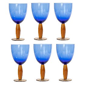 CJ DE TACAS EM VIDRO AZUL E AMBAR 6PCS - 19cm