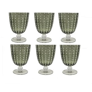 CJ DE TACAS EM VIDRO VERDE COM DETALHE BRANCO 6PCS 13,5cm