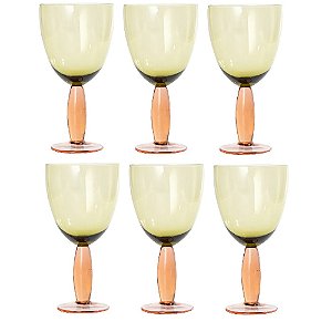 CJ DE TACAS EM VIDRO AMARELO E AMBAR 6PCS 19cm