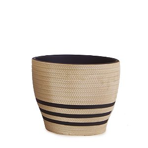 CACHEPOT CERAMICA BEGE COM LISTRAS PRETAS OFW 12CM