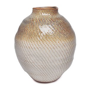 VASO CERAMICA BEGE E BRANCO 30,5cm