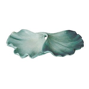 CENTRO DE MESA FOLHAS RESINA VERDE 43CM