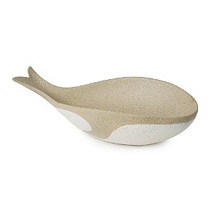CENTRO DE MESA BALEIA RESINA BEGE E BRANCO 41,8CM