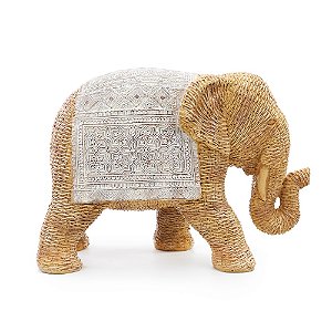 ESCULTURA DECORATIVA ELEFANTE RESINA ESTILO PALHA 19CM