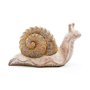 ESCULTURA DECORATIVA CARACOL EM RESINA ESTILO PALHA 13CM