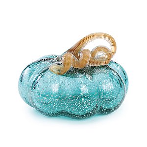 ESCULTURA DECORATIVA ABOBORA VIDRO AZUL E MARROM 13CM