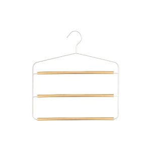 CABIDE FERREIRO TRIPLO METAL BRANCO COM MADEIRA - OIKOS