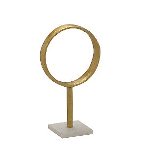 ESCULTURA DECORATIVA CIRCULO EM ALUMINIO BRANCO/DOURADO 38cm