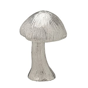 ESCULTURA COGUMELO DECORATIVO EM ALUMINIO PRATA - 20cm