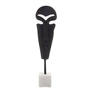 ESCULTURA DECORATIVA MASCARA EM METAL/MARMORE BR/PRET 50,5cm